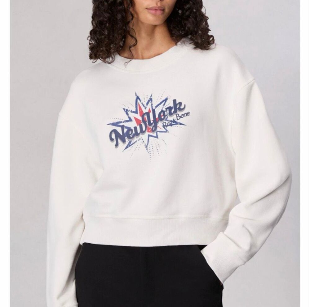 Rag & Bone $228 Vintage Print French Terry Sweatshirt Cream XXS NEW